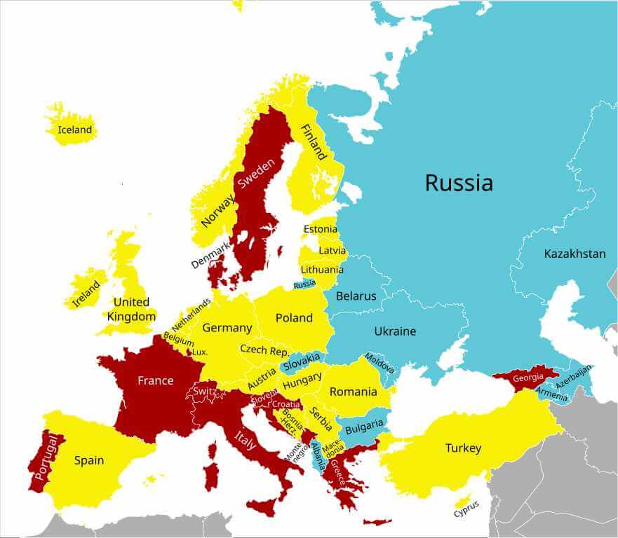 Wikimedia: Preferred alcohol in Europe: yellow=beer, red=wine, blue=vodka